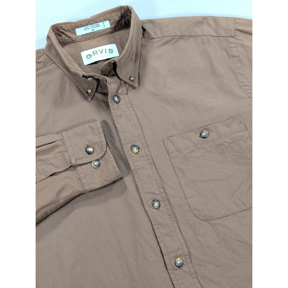 Vintage Orvis Shirt Mens Medium Brown Signature Twill Cotton Utility 90s Gorp